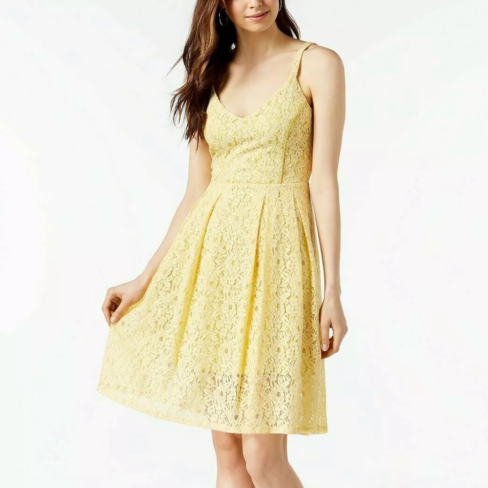 Guess V-Neck Lace Fit & Flare Dress - Picture 4 of 6